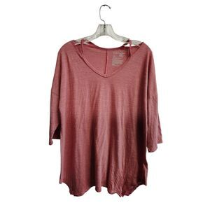 Terra & Sky ox 14W Women's Coral Cold Shoulder V-Neck 3/4 Sleeve Blouse